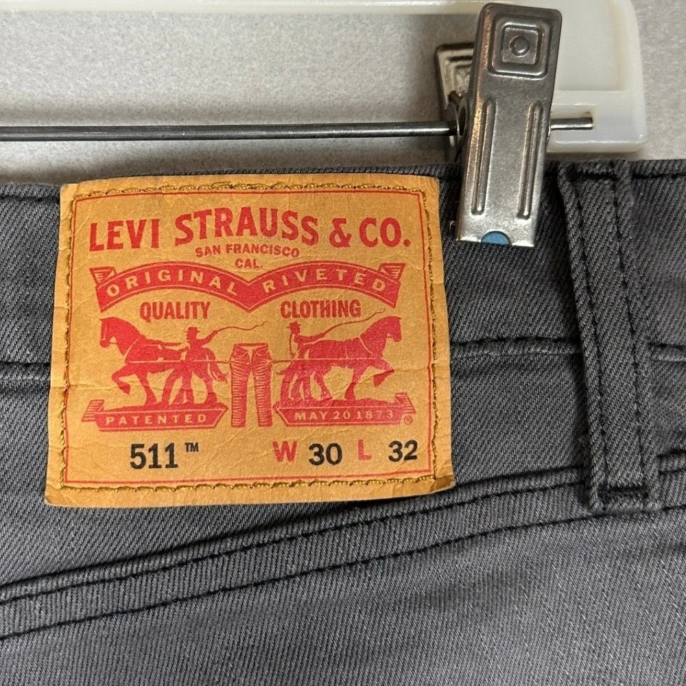 Levis 511 Jeans Mens 30X32 Charcoal Grey Slim Fit Straight Leg Red Tab Denim